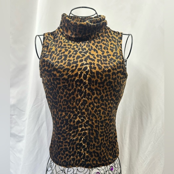 Hot Kiss Tops - Y2K Hot Kiss leopard print velvet turtleneck top size S